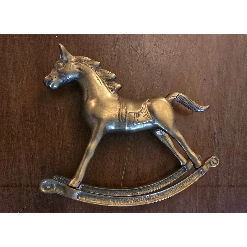 Vintage Solid Brass Rocking Horse Figurine Sweet Heirloom for Nursery or Shelf